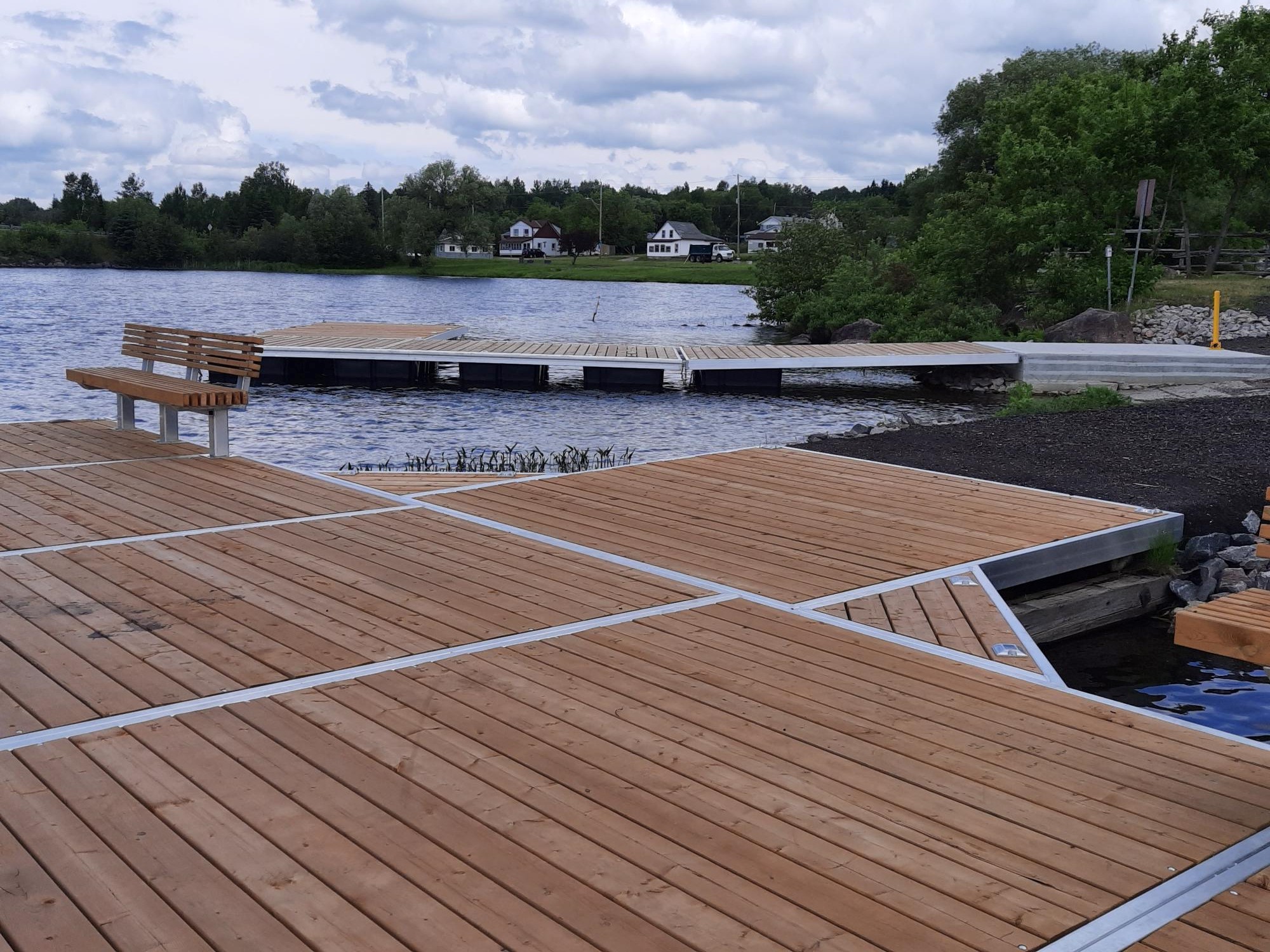 The new dock at the water's edge in the Township of Bonfield.