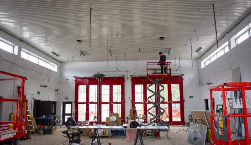 A photo showing construction inside Sarnia Fire Station No. 3. 
