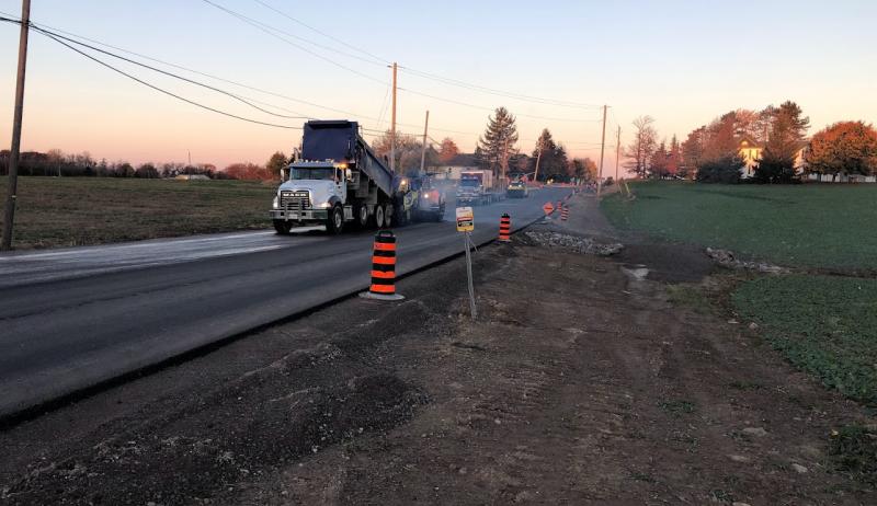 Roadwork in progress on Pelham Road in Niagara Region. 